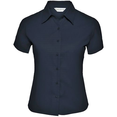 Russell Collection Women's Short Sleeve Classic Twill Shirt French Navy